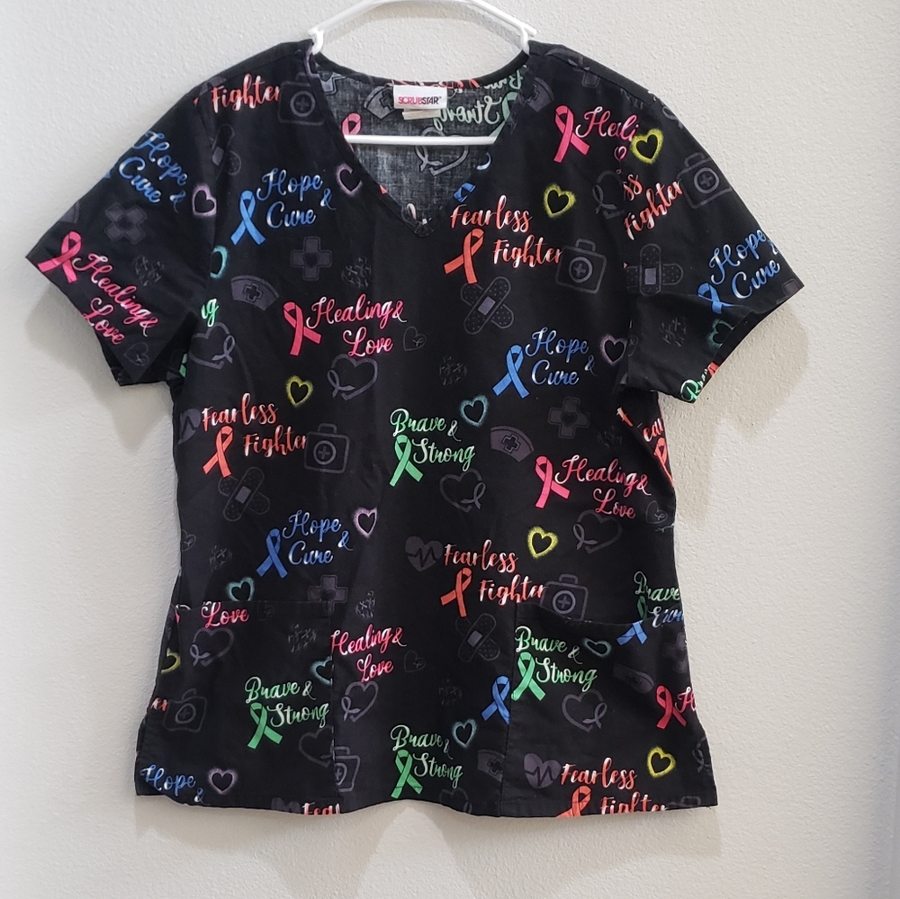 Scrubstar scrub top - breast cancer awareness top size large